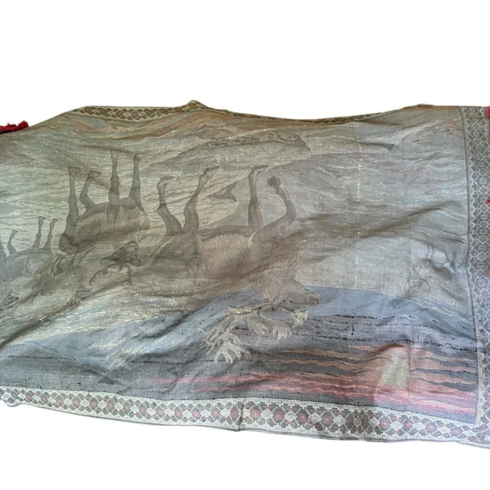 VTG 70's Reindeer Caribou Elk Velveteen Christmas Cabin Tapestry Decor BIG